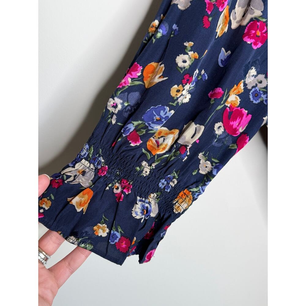 Lauren Ralph Lauren Shianete Floral Faux-Wrap Peplum Blouse Navy Floral Women L - Picture 6 of 14